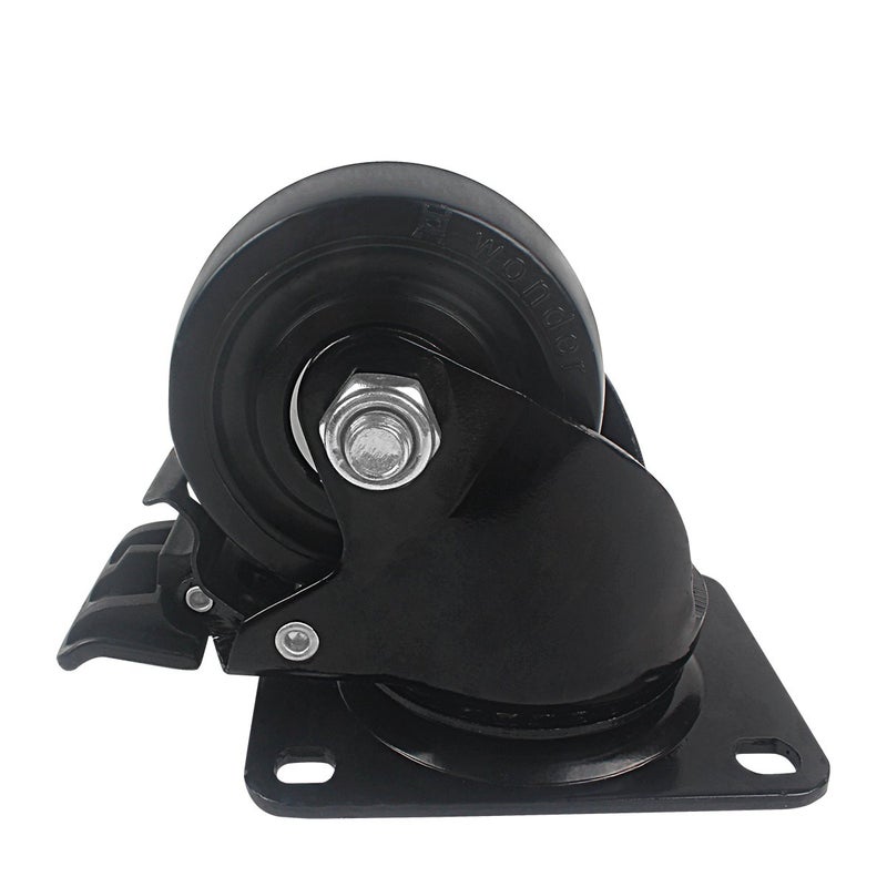 DICASAL Heavy Duty Casters, 3 Inch Swivel Plate Caster Wheels with Brake Premium Commercial Grade Non-Marking Durable Nylon castors with 2000 Lbs Capacity 4 Pack - Image 4